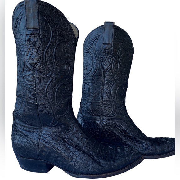 Los Altos Black Animal Textured Leather Cowboy Boots - Picture 8 of 10